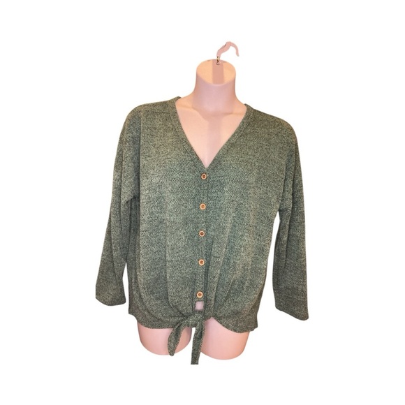1.4.3. Story by Line Up Green Button-Up Cardigan Medium Tie Front soft texture - Picture 5 of 5